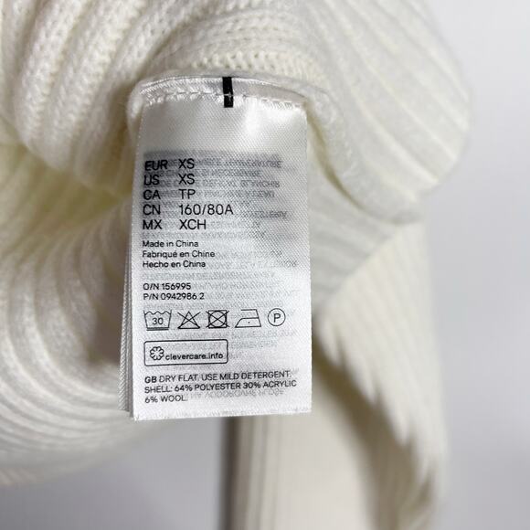 New H&M Womens XSmall XS Cream Chunky Rib Knit Turtleneck Sweater Cozy Wool - Picture 10 of 11